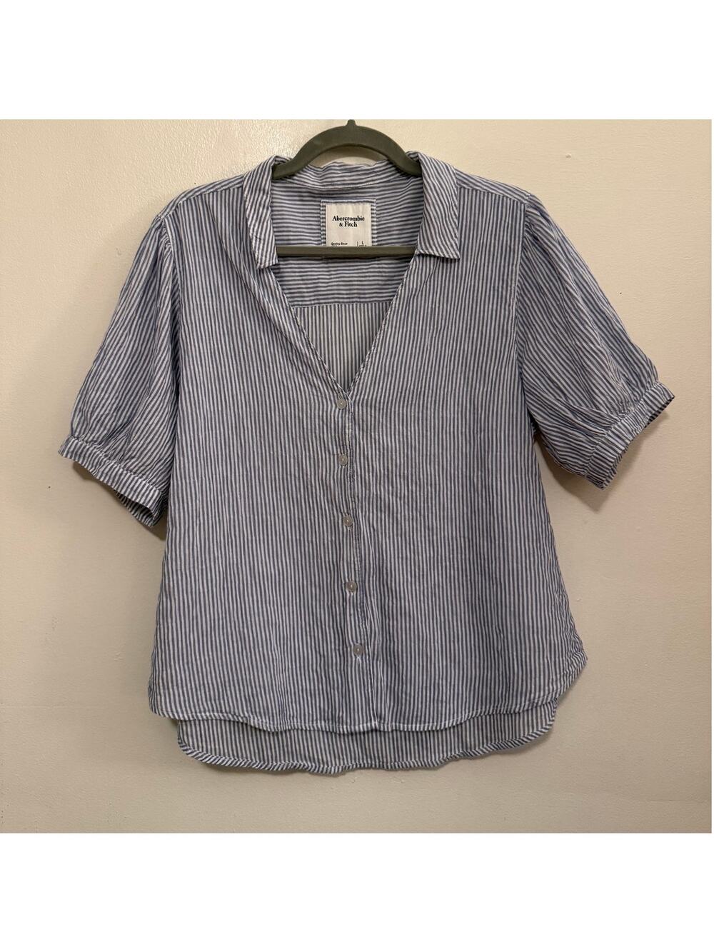Abercrombie & Fitch Striped Button Down Shirt Size L Blue White Cotton